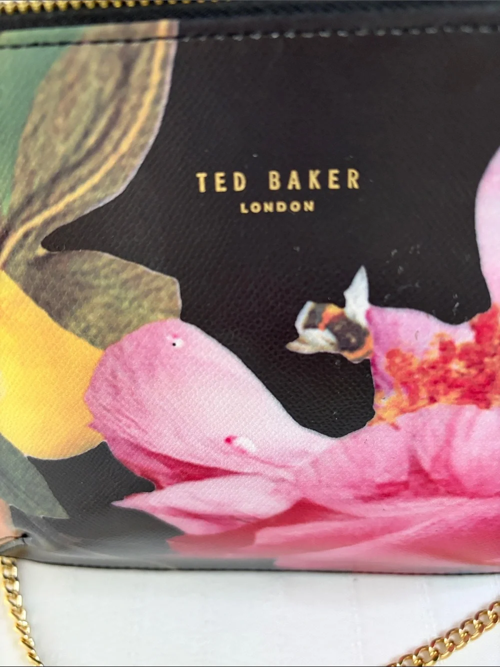 Ted Baker London Black Crossbody with Pink Floral and Yellow Fruit Design